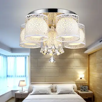 Modern cam topu elmas kristal E27 ampul tavan ışık fikstür ev deco Yemek Odası demir krom renkli tavan lambası
