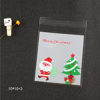 100pcs/lot Noel Santa Plastik Hediye Çanta Noel Kurabiyeleri /Şeker Ambalaj Çanta Yeni Yıl Dekorasyon